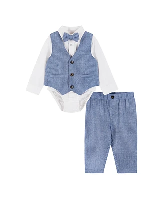 Infant Boys Blue Four Piece Buttondown and Vest Set