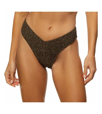 Guria Beachwear Women's Crinkle Lurex Reversible V Front Classic Bikini Bottom