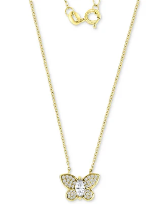 Cubic Zirconia Butterfly Pendant Necklace in 14k Gold-Plated Sterling Silver, 16" + 2" extender