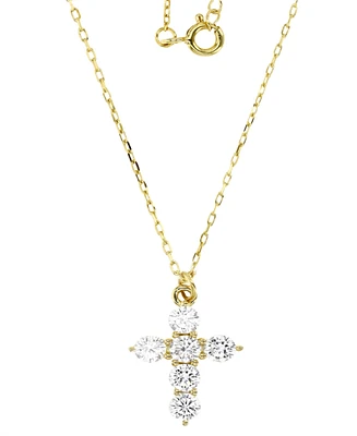 Cubic Zirconia Cross Pendant Necklace in 14k Gold-Plated Sterling Silver, 16" + 2" extender
