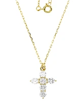 Cubic Zirconia Cross Pendant Necklace in 14k Gold-Plated Sterling Silver, 16" + 2" extender