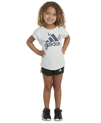 adidas Little & Toddler Girls Graphic T-Shirt Mesh Shorts, 2 Piece Set