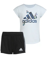 adidas Little & Toddler Girls Graphic T-Shirt Mesh Shorts, 2 Piece Set