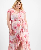 City Studios Plus Floral-Print Wrap Dress