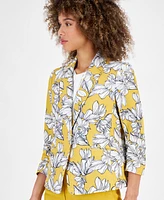 Kasper Women's Floral-Print 3/4-Sleeve Textured Jacket