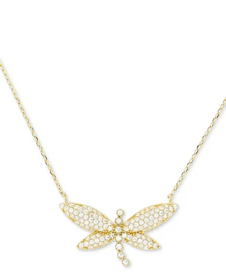Cubic Zirconia Pave Dragonfly Pendant Necklace in 14k Gold-Plated Sterling Silver, 18" +2" extender
