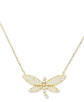 Cubic Zirconia Pave Dragonfly Pendant Necklace in 14k Gold-Plated Sterling Silver, 18" +2" extender