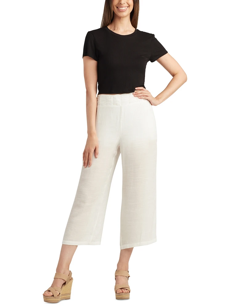Bcx Juniors' Ruched-Front Wide-Leg Pull-On Cropped Pants