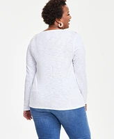 I.n.c. International Concepts Plus Button-Front Long-Sleeve Top, Created for Macy's