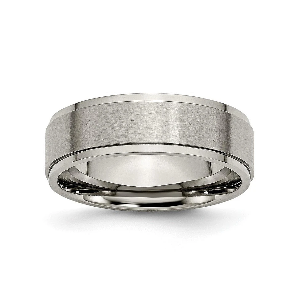 Chisel Titanium Brushed Center Ridged Edge Wedding Band Ring