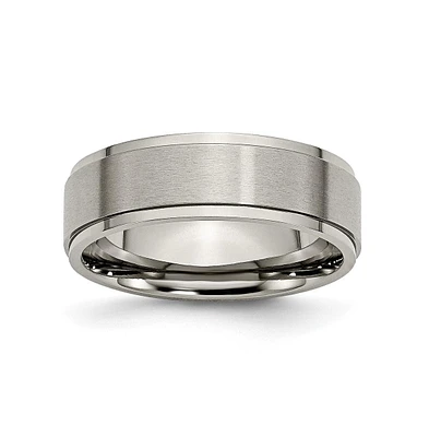 Chisel Titanium Brushed Center Ridged Edge Wedding Band Ring