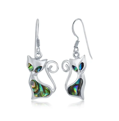 Caribbean Treasures Sterling Silver Abalone Cat Earrings