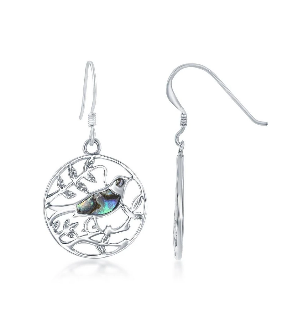 Caribbean Treasures Sterling Silver Round Abalone With Bird Earrings