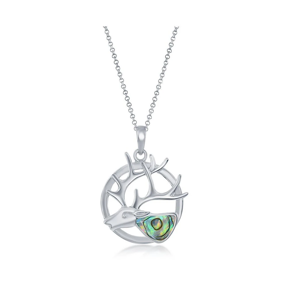 Caribbean Treasures Sterling Silver Abalone Deer Pendant Necklace