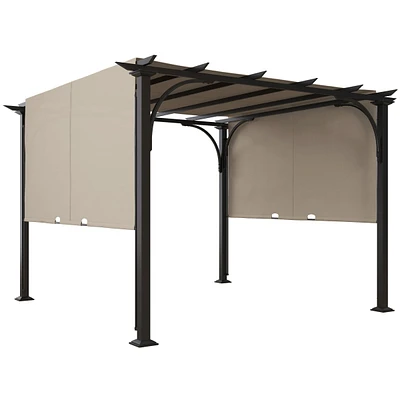 Outsunny 10' x 10' Steel Patio Pergola with Retractable Canopy Beige