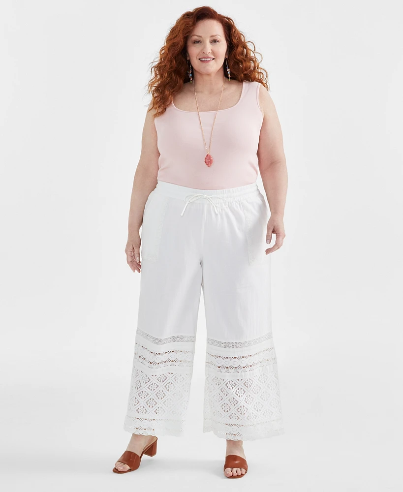 Style & Co Plus Cotton Crochet Wide-Leg Pants, Created for Macy's