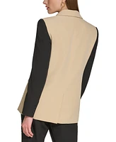 Dkny Petite Colorblocked Peak-Lapel Stretch Jacket