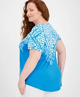 Jm Collection Plus Scoop-Neck Short Sleeve Top, Created for Macy's