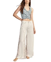 Lucky Brand Women's High Rise Floral-Inset Palazzo Jeans