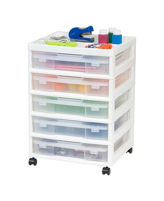 Iris Usa 5 Drawers Scrapbook Plastic Rolling Storage Cart with Organizer Top with Casters, White