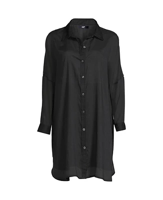 Lands' End Women's Sheer Over d Button Front Swim Cover-up Shirt
