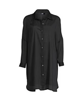 Lands' End Women's Sheer Over d Button Front Swim Cover-up Shirt