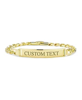 Bling Jewelry Mens Solid Name Bar Plated Identification Id Bracelet For Men Cuban Curb Chain Link 18K Yellow Gold Plated