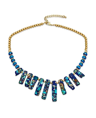 Bling Jewelry Blue Peck Organic Faceted Beads Gemstone Irregular Stone Bib Fan Statement Collar Choker Necklaces Western Jewelry For Women Gold Plated