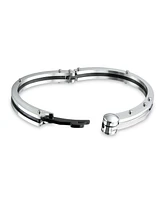 Bling Jewelry Biker Handcuff Bracelet Bangle For Women Black Inlay Stainless Steel