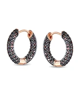 Bling Jewelry Formal Party Pink or Brown Pave Cz Inside Out Small Tube Huggie Hoop Earrings For Women Cubic Zirconia Chocolate Rose Gold Black Plated