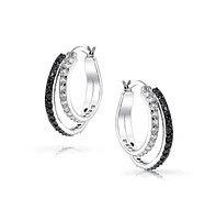 Black White Circle Cubic Zirconia Pave Cz Prom Double Hoop Earrings For Women 1.5 Inch Diameter