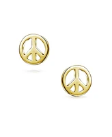 Bling Jewelry Dainty Tiny Small Round World Peace Sign Symbol Stud Earrings For Women Gold Plated Sterling Silver