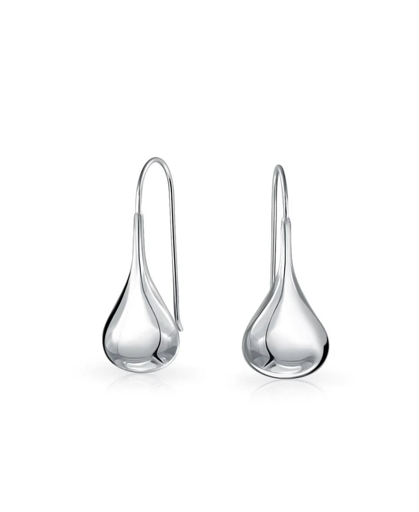 Simple Plain Puffed Teardrop Pear Shaped Rain Drop Earrings For Women Fishhook Threader Polish Sterling Silver 1.2 Inch