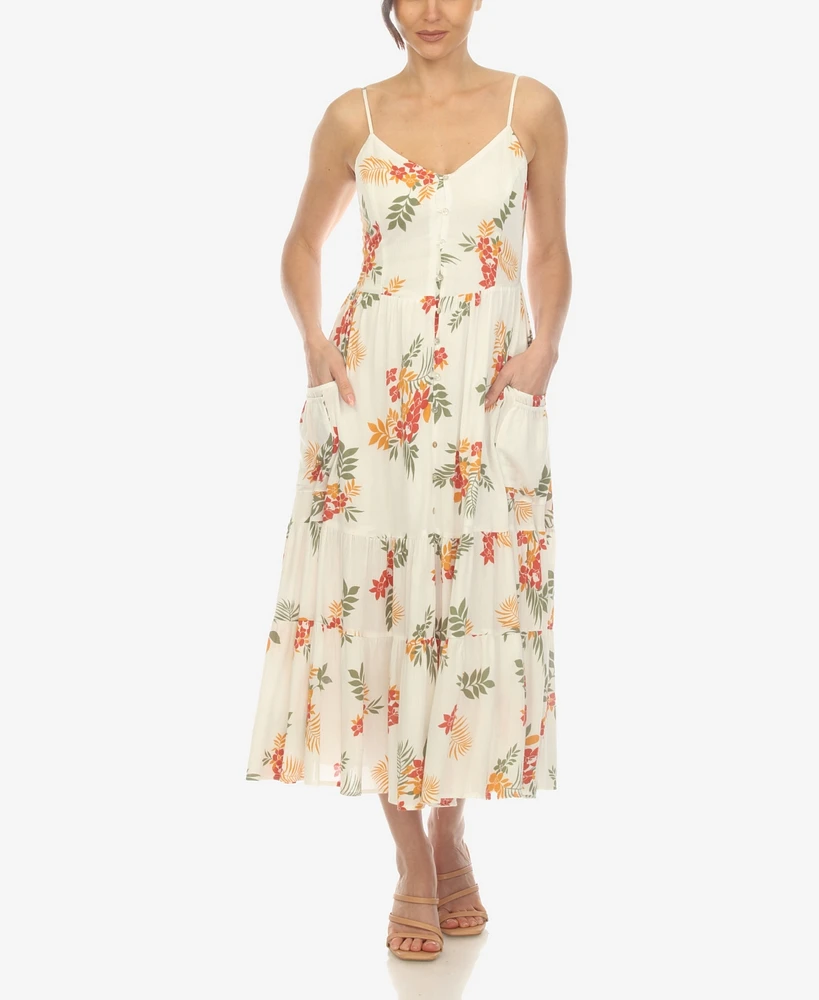 White Mark Women's V-neck Floral Print Maxi Dress