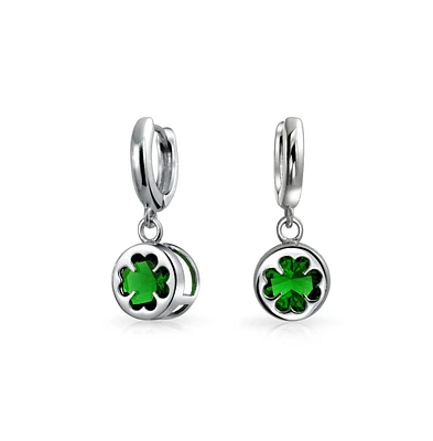 Bling Jewelry Luck of the Irish Celtic St Patrick's Day Shamrock Four Leaf Emerald Green Cz Clover Drop Dangle Earrings Graduation Sterling Silver Lev
