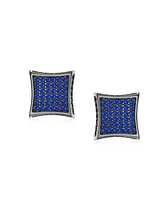 Bling Jewelry Black Blue Cubic Zirconia Micro Pave Cz Square Stud Earrings Sterling Silver Screw back 9MM