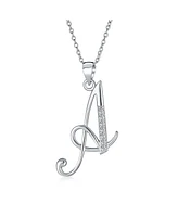 Bling Jewelry Abc Cubic Zirconia Pave Cz Cursive Script Letter Alphabet Initial Pendant Necklace For Women .925 Sterling Silver