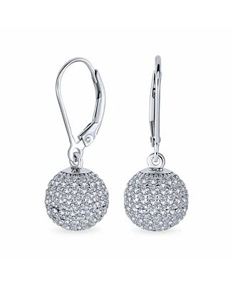 Minimalist Geometric Cubic Zirconia Pave Cz Disco Ball Lever back Drop Statement Earrings For Women Prom Sterling Silver