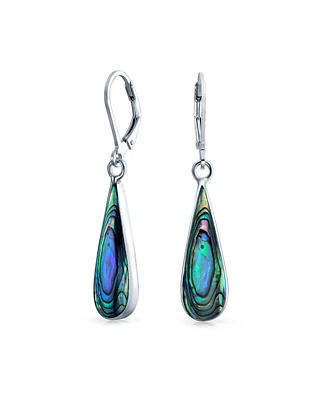 Geometric Iridescent Rainbow Natural Abalone Shell Natural Long Teardrop Dangle Earrings For Women Teen .925 Sterling Silver Lever Back