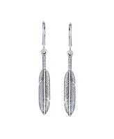 Bling Jewelry Leaf Feather Oxidized Two Tone Lever back Dangle Earrings For Women Oxidized Sterling Silver