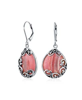 Western Style Teardrop Scroll Filigree Scroll Stabilized Pink Rhodochrosite Lever Back Dangle Earrings For Women.925 Sterling Silver