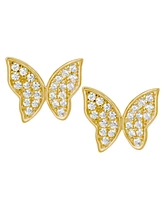 Suzy Levian New York Sterling Silver Cubic Zirconia Pave Butterfly Stud Earrings