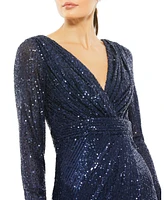 Mac Duggal Women's Ieena Long Sleeve Sequined Midi Dress