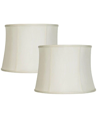 Set of 2 Creme White Medium Drum Lamp Shades 14" Top x 16" Bottom x 12" High (Spider) Replacement with Harp and Finial - Imperial Shade