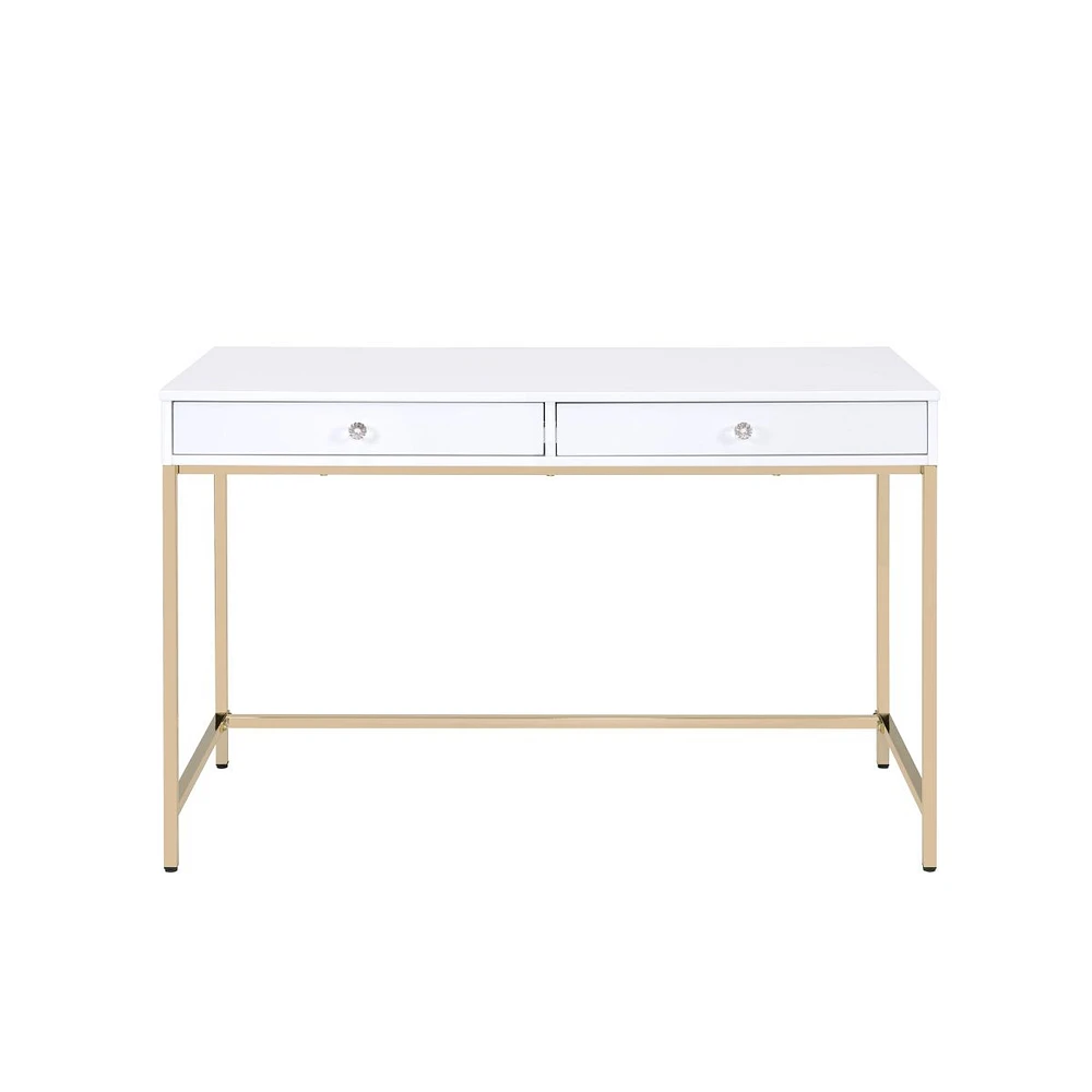 Ottey Vanity Desk in White High Gloss & Gold Finish
