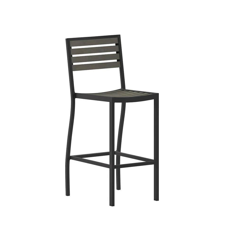 Livia All-Weather Armless Bar Height Dining Stool With Polyresin Slats And Aluminum Frame