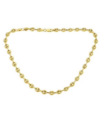14K Gold Overlay Gold Overlay .925 Sterling Silver Chain Anchor Link Puff Mariner Chain Necklace For Men Women Nickel-Free 6MM 18 Inch - Gold