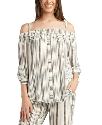 Bcx Juniors' Printed Off-The-Shoulder Elbow-Sleeve Top