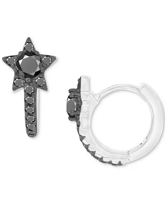 Black Spinel Star Small Huggie Hoop Earrings (1-1/10 ct. t.w.) in Sterling Silver, 0.55"