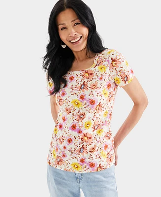 Style & Co Women's Printed Short-Sleeve Scoop-Neck Top, Created for Macy's